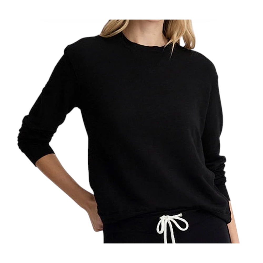 MONROW Supersoft Crew Neck Sweater Knit SWEATSHIRT TOP Black Lounge SIZE XS